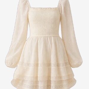 Altar’d state Elegant Cream Long Sleeve Dress